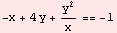-x + 4 y + y^2/x == -1