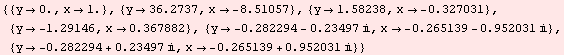 RowBox[{{, RowBox[{RowBox[{{, RowBox[{RowBox[{y, , 0.}], ,, RowBox[{x, , 1.}]} ... [{x, , RowBox[{RowBox[{-, 0.265139}], +, RowBox[{0.952031,  , }]}]}]}], }}]}], }}]