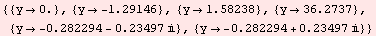 RowBox[{{, RowBox[{RowBox[{{, RowBox[{y, , 0.}], }}], ,, RowBox[{{, RowBox[{y,  ... Box[{y, , RowBox[{RowBox[{-, 0.282294}], +, RowBox[{0.23497,  , }]}]}], }}]}], }}]