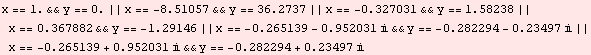 RowBox[{RowBox[{RowBox[{x, ==, 1.}], &&, RowBox[{y, ==, 0.}]}], ||, RowBox[{RowBox[{x, ... amp;&, RowBox[{y, ==, RowBox[{RowBox[{-, 0.282294}], +, RowBox[{0.23497,  , }]}]}]}]}]