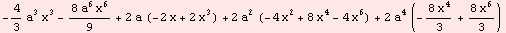 -4/3 a^3 x^3 - (8 a^6 x^6)/9 + 2 a (-2 x + 2 x^3) + 2 a^2 (-4 x^2 + 8 x^4 - 4 x^6) + 2 a^4 (-(8 x^4)/3 + (8 x^6)/3)