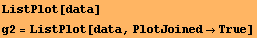 ListPlot[data] g2 = ListPlot[data, PlotJoinedTrue] 