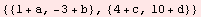 {{1 + a, -3 + b}, {4 + c, 10 + d}}