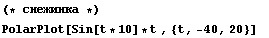 (*   снежинка *)  PolarPlot[Sin[t * 10] * t , {t, -40, 20}] &nbsp;&nbsp;&nbsp;